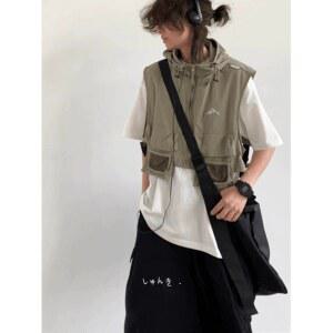 아웃도어 등산 패딩 조끼 크롭 스트릿 숏 커플 후드