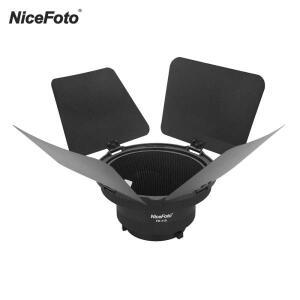 NiceFoto FD-110 Bowens 마운트 LED 비디오 라이트용 허니컴 그리드 헛간 도어가 있는 프레넬 포커싱 어댑