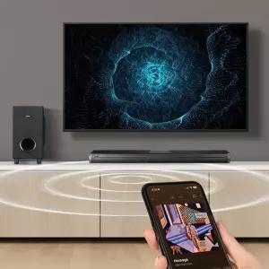 고출력 사운드바+서브우퍼 2.1채널 TV PC 블루투스 시네마틱 저음강화 파노라마 사운드 광 AUX 리모컨-A2