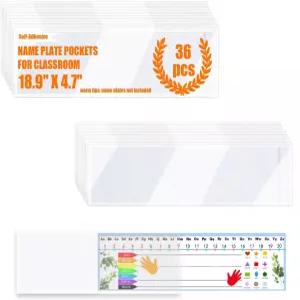 40 PCS 명판 포켓 18.9 x 4.7 인치 접착 책상 이름표 (두께 700 밀리미터)
