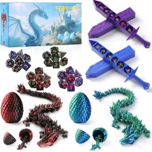 드래곤 인사이드가 포함된 DND 주사위 세트 및 3D 프린팅 이스터 바스켓 스터퍼 멋진 D 선물 던전 앤 RPG