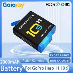 GoPro 11 10 9용 2000mAh 배터리 Hero9 충전식 배터리용 리튬 이온 팩 카메라 보관함