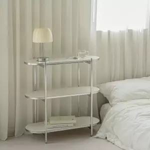 레트로하우스 고트 미드센츄리 모던 수납 3단 라운드 선반 사이드테이블 협탁 (화이트)