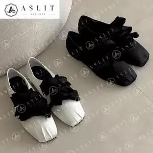 [애슬릿] 여성 플랫 슈즈 패브릭 리본 사각코 캐주얼 봄 발 편한