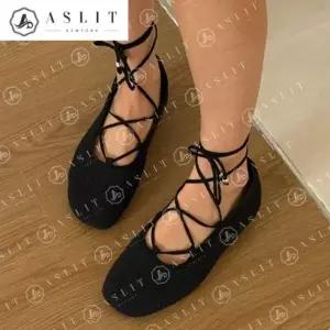 [애슬릿] 여성 플랫 슈즈 패브릭 리본 발레코어 봄 발 편한