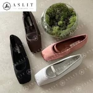 [애슬릿] 여성 플랫 슈즈 메리제인 새틴 스퀘어토 발레코어 밴딩