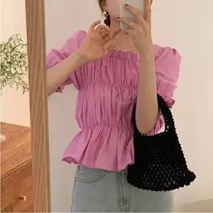 3컬러 여성용 셔링 반팔블라우스 밴딩 퍼프 데이트룩 (KYR-WFKBWY9)