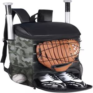 대용량 40L 야구 가방 소프트볼 장비 백팩 펜스 후크 신발 수납 공간이 있는 야구공 블랙 카모 디자인