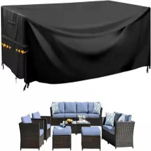 테이블과 의자를 위한 GARPROVM 파티오 가구 커버 초대형 야외 세트 420D 방수 내후성 좌석 -110 x71 x36