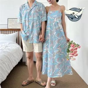 여름 해변 커플룩 마블 패턴 베스트 셔츠 vNF9+7sBR