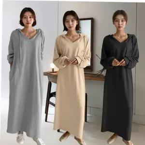 부드러운원피스 후드 롱원피스 데일리 포켓원피스