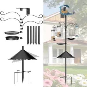 버드 피더 폴 다람쥐 방지 배플이 있는 92인치 스테이션 야외용 헤비 듀티 야생 조류 관찰용 행거 4개 포함