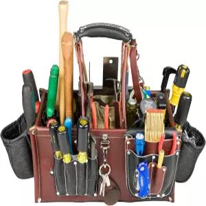 옥시덴탈 가죽 스트롱홀드 마스터 카펜터 케이스 - 45개의 포켓 및 공구 홀더 업라이트 디자인 분할