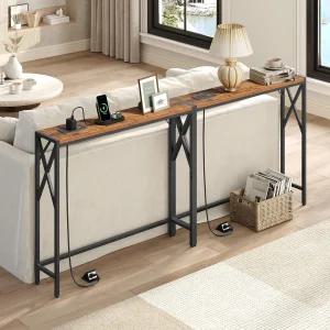 마한크리스 70.8인치 좁은 소파 테이블 충전소 포함 2팩 스키니 콘솔 전원 콘센트 긴 현관 복도 러스틱