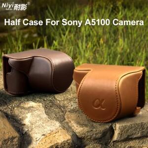 호환 알파 A5000 카메라 가방 인조 가죽 케이스 보호 커버 어깨끈 포함 바디 1/4 나사