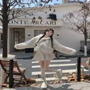 치마 봄 걸 소프트 후드 코트 뽀글이 여자정장세트 세트 ible1