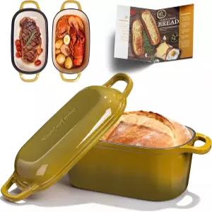 빵 굽는 반더룸 4.6쿼트 타원형 더치 오븐 뚜껑 있는 에나멜 주철 팬 1개 중 2개 바삭한 크러스트를 위한