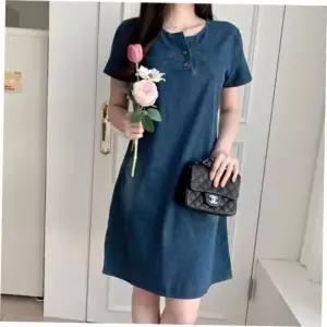 스커트 캐쥬얼원피스 원피스 청원피스 라운 데님원피스 반소매