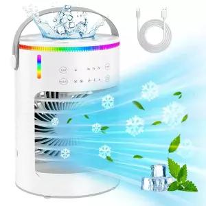 USB 휴대용 에어컨 선풍기 증발 공기 냉각기 LED 조명 타이머 개인 냉각 데스크 선풍기 3 단 속도 600ml 탱