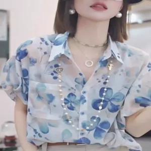 꽃무늬 여름남방 쉬폰 블라우스 시스루 셔츠 루즈핏