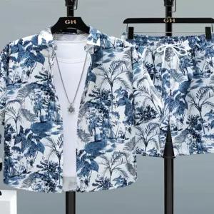 남자 하와이안 셔츠 세트 여름 반팔