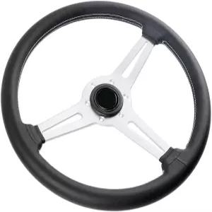 실버 스포크 플랫 드트 레이싱 스티어링 휠 화이트 스티칭이 있는 YEHICY 14인치/350mm 정품 가죽