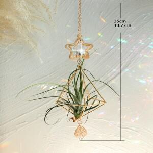 정원 Suncatchers 골드  공기 식물 홀더 Tillandsia 옷걸이 펀 디스플레이 화분 크리스탈 홈 장식