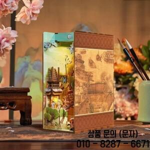 DIY 나무 책 구석 선반 삽입 키트 중국 고대 도시 북 엔드 소형 건물 집