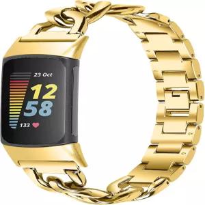 Fitbit Charge 6 밴드 여성 및 남성 교체용 스테인리스 스틸 손목 스트랩 카우보이 체인 합금 팔찌와