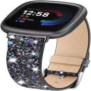 핏비트 버사 4/핏비트 3/핏비트 센스 2/센스 밴드 여성 글리터 스파클 가죽 스트랩 스마트 워치 액세서리와