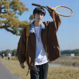 봄 빈티지 가을 스웨이드 칼라 코트 상의 재킷 공기층 남자하프코트 체크 ible3