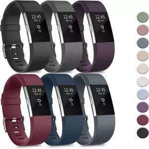 여성 남성용 핏비트 차지 2 밴드와 호환되는 Tobfit 6 팩 스포츠 밴드 부드러운 실리콘 방수 스트랩 교체용