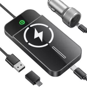 17/16/15/14/13/12 시리즈용 마그네틱 15W 고속 충전 기능이 있는 무선 카플레이 어댑터 - 유선-무선