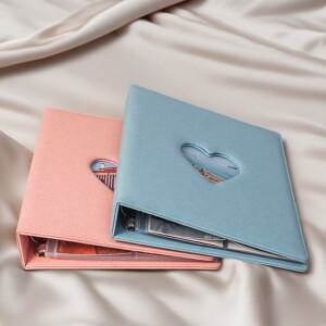 A4 D자형 4링 하트 창 바인더 사진 앨범 스크랩북 별이 빛나는 PU 가죽 사진/카드/동전용 PP 페이지 100