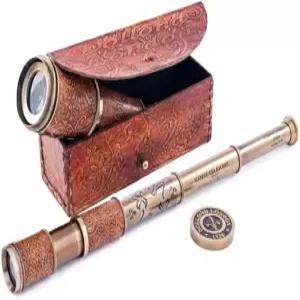 RII 앤티크 장식 스파이글라스 가죽 케이스가 있는 해적 망원경 모험 애호가를 위한 휴대용 선물용 단안