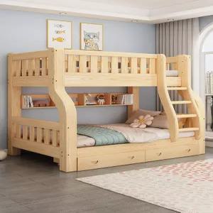 이층침대 원목 수납형 벙커 싱글 독서실 기숙사 원룸 성인 침대프레임 테이블 벙커침대