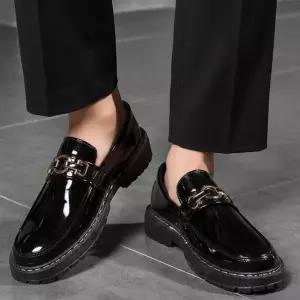 [셀러에이드]유광 남성 금장 클래식 플랫 로퍼 버클 정장 구두 수제화