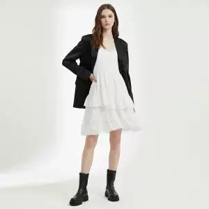 [샵앤] 여성 레이스 뷔스티에 캉캉 레이어드 미니 원피스 NARU-WDR-21072-화이트