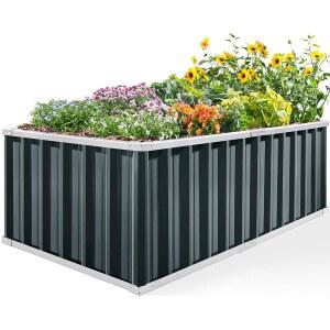 킹 버드 키움 정원 침대 68인치 x 36인치 24인치 아연 도금 강철 플랜터 박스 야외용 뿌리 깊은 채소, 꽃, 대형 키트(다크 그레이)