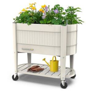 퍼마스틸 다리가 있는 정원 침대, 40 20 37인치, 채소, 꽃, 허브, 과일을 위한 EnGrow TrueSoil 기술이 적용된 플랜터 박스, 야외 실내, 보관 선반, 아이보리