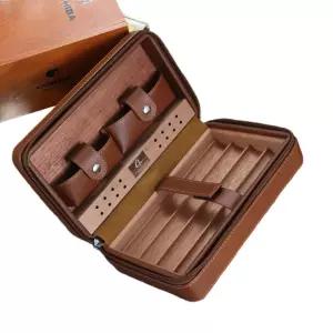 휴대용 시가 파우치 보관함 상자 휴미더 케이스 커터 여행용 포켓 고급 브라운