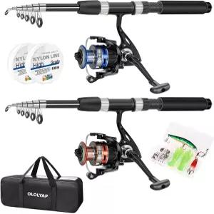OLLYAP 낚싯대 콤보 세트 6.9피트 2PCS 텔레스코픽 및 릴 캐리어 백 접이식 베이스 해수 담수용 키트 포함