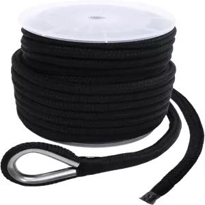 노벨비 1인치 x 150피트 보트 앵커 로프 스테인리스 골무가 있는 이중 브레이드 나일론 라인 및 보트용