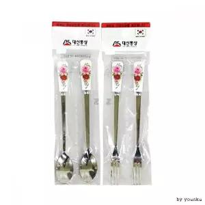 장미 모양 티스푼 티포크 계량용 숟가락 젓가락 겸용 컵 커피 소품