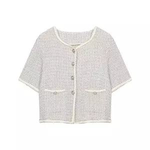 [하프클럽/머스트비]여성 골드 라인 트위드 반팔 자켓