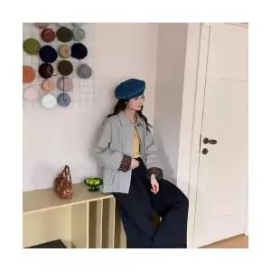 여성용 봄 코트 체크 칼라 싱글 블레이저 CH1