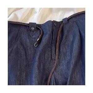 여성용 청반바지 큐롯 바지 중독성 있는 체감 네이비 린넨 청 하이웨스트 와이드 면 마 반 CH1