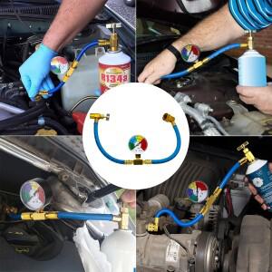 R134a 자동차 에어컨 냉매 빠른 리필 키트, 1/2인치 병뚜껑 오프너 포함 - 알루미늄, 자동차 유지 관리 도