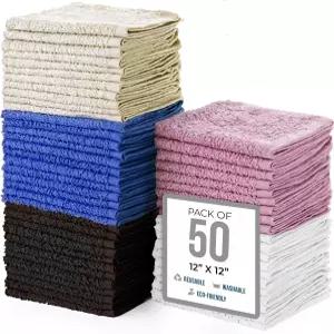 심플리 매직 코튼 워시 천 12 x12 (50팩) ？ 흡수력이 뛰어난 부드러운 수건 얼굴 손 목욕 주방 체육관 및
