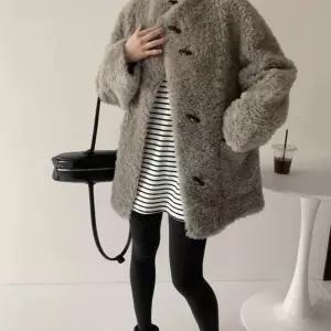 여성 양털코트 오버핏 따뜻한코트 토글버튼장식 에코퍼 시어링코트 테디베
